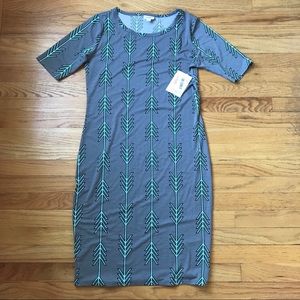 Lularoe Julia Dress Gray With Aqua Arrows SZ Med